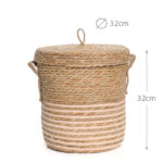 32 CM Multipurpose Handmade Woven Straw Storage Basket with Handles and Lid Organizer Baskets for Living Room Bedroom Nursery and Laundry 1 Piece Beige - Image 3