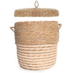 32 CM Multipurpose Handmade Woven Straw Storage Basket with Handles and Lid Organizer Baskets for Living Room Bedroom Nursery and Laundry 1 Piece Beige - Image 4
