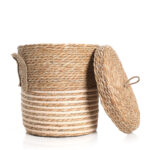 32 CM Multipurpose Handmade Woven Straw Storage Basket with Handles and Lid Organizer Baskets for Living Room Bedroom Nursery and Laundry 1 Piece Beige - Image 2