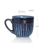 300 ML Ceramic Stoneware Coffee Mug Textured Tea and Coffee Cup with Comfortable Handle Blue - Image 3