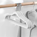 41 CM Set of 5 Non Slip Velvet Coated Thin Plastic Hanger with 360° Swivel Stainless Steel Hooks Space Saving Clothes Hangers for Shirts and jackets White - Image 2