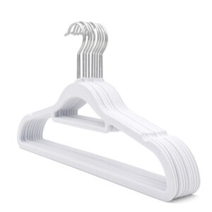 41 CM Set of 5 Non Slip Velvet Coated Thin Plastic Hanger with 360° Swivel Stainless Steel Hooks Space Saving Clothes Hangers for Shirts and jackets White