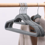 41 CM Set of 5 Non Slip Velvet Coated Thin Plastic Hanger with 360° Swivel Stainless Steel Hooks Space Saving Clothes Hangers for Shirts and jackets Gray