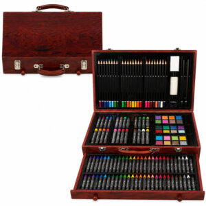 Sundy Art Set 86 Pieces Wooden Case with Colored Pencils, Crayons & Watercolors #ART86