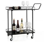 2-Tier Premium Metal Kitchen Serving Trolley with Wheels Utility Cart for Kitchen Dining Room Bar or Living Room Black