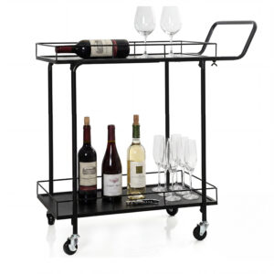 2-Tier Premium Metal Kitchen Serving Trolley with Wheels Utility Cart for Kitchen Dining Room Bar or Living Room Black