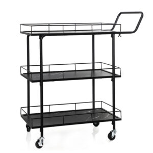 3-Tier Premium Metal Kitchen Serving Trolley with Wheels Utility Cart for Kitchen Dining Room Bar or Living Room Black