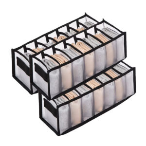 7 Grids Storage Box with Handles Wardrobe Drawer Organizer Underwear Socks Belts and Ties Separator Foldable Drawer Organizer Black