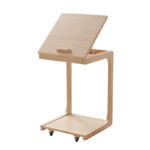 40 CM Wooden C-Shaped Adjustable Side Table with with 2 Lockable Wheels End Table for Couch Living Room and Bedroom Beige - Image 2
