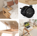 40 CM Wooden C-Shaped Adjustable Side Table with with 2 Lockable Wheels End Table for Couch Living Room and Bedroom Beige - Image 4