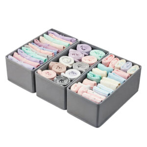 29 CM X 14 CM Drawer Storage Fabric Bin for Nursery Foldable Drawer Storage Box Space Saving Wardrobe Organizer for Underwears Belts Shirts Ties Gray