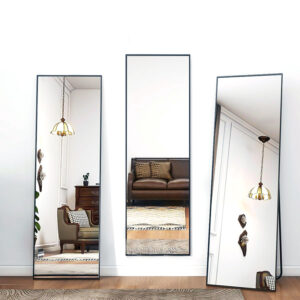 160 CM Full Length Mirror with Stand Rectangular Mirrors with Aluminum Frame Standing Floor Mirror Hanging or Leaning Against Wall Black