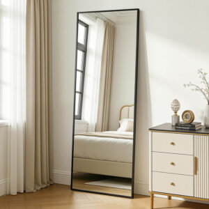 172 CM Full Length Mirror with Stand Rectangular Mirrors with Aluminum Frame Standing Floor Mirror Hanging or Leaning Against Wall Black