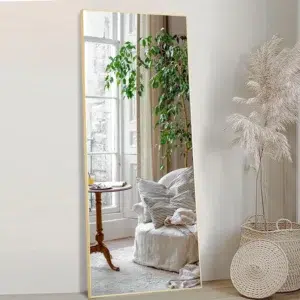172 CM Full Length Mirror with Stand Rectangular Mirrors with Aluminum Frame Standing Floor Mirror Hanging or Leaning Against Wall Gold