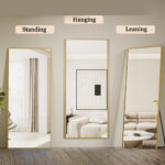 160 CM Full Length Mirror with Stand Rectangular Mirrors with Aluminum Frame Standing Floor Mirror Hanging or Leaning Against Wall Gold - Image 2