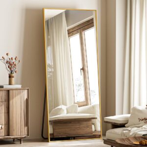172 CM Full Length Mirror with Stand Rectangular Mirrors with Aluminum Frame Standing Floor Mirror Hanging or Leaning Against Wall Gold