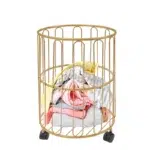 35 CM Metal Laundry Basket With Wheels 360° Round Clothes Hamper For Bathroom Bedroom Living Room and Hotel Rooms Gold - Image 2