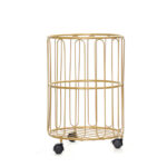 35 CM Metal Laundry Basket With Wheels 360° Round Clothes Hamper For Bathroom Bedroom Living Room and Hotel Rooms Gold