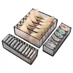 Set of 3 Storage Boxes Wardrobe Drawer Organizers Leggings T-shirts Underwear Socks Ties Belts and Bras Separator Foldable Drawer Organizer Black - Image 2