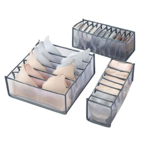 Set of 3 Storage Boxes Wardrobe Drawer Organizers Leggings T-shirts Underwear Socks Ties Belts and Bras Separator Foldable Drawer Organizer Gray