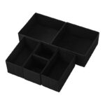 Set of 6 Drawer Storage Fabric Bins for Nursery Foldable Drawer Storage Boxes Space Saving Lightweight Wardrobe Organizers for Makeup Ties Socks Belts Underwears and Clothing Black