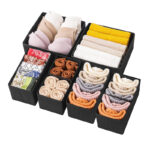 Set of 8 Drawer Storage Fabric Bins for Nursery Foldable Drawer Storage Boxes Space Saving Wardrobe Organizers for Makeup Ties Socks Belts Underwears and Clothing Black - Image 2