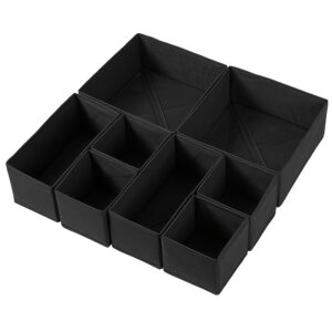 Set of 8 Drawer Storage Fabric Bins for Nursery Foldable Drawer Storage Boxes Space Saving Wardrobe Organizers for Makeup Ties Socks Belts Underwears and Clothing Black