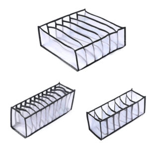 Set of 3 Storage Boxes Wardrobe Drawer Organizers Leggings T-shirts Underwear Socks Ties Belts and Bras Separator Foldable Drawer Organizer Black
